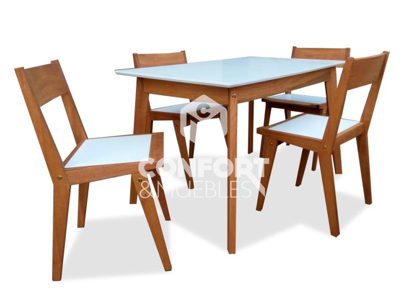 Juego Mesa + 4 Silla Retro Vintage Estilo Nordico en Madera 120x70